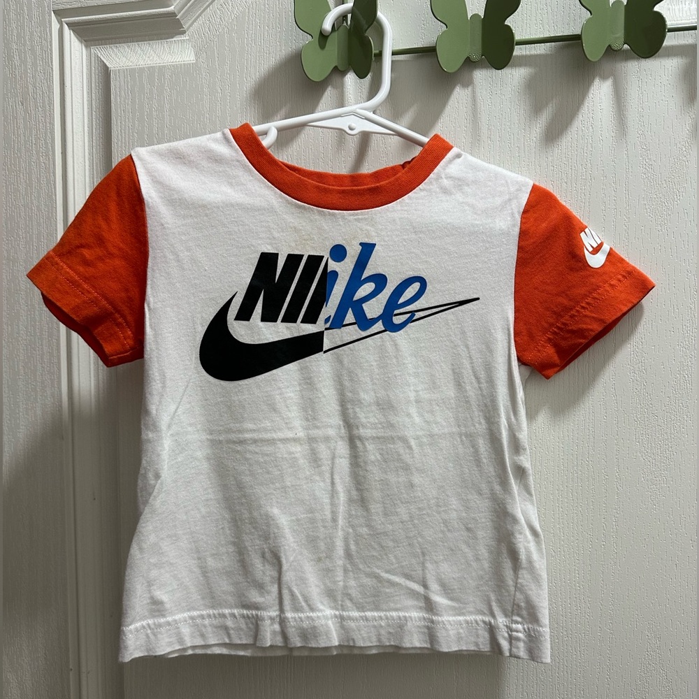 Toddler t-shirt, Size 2T, Orange-White-Blue-Black.